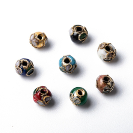 5 x Handgemaakte cloisonné kralen rond mix kleuren ca. 6 mm – gat ca. 1~1,5 mm
