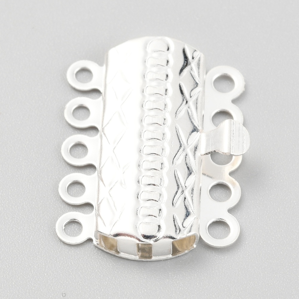 1 x Tarnish Resistant 304 RVS boxsluiting – 5-strengs – 10 gaatjes – rechthoek met patroon – zilver kleur – 19,5 x 14 x 3 mm – gat ca. 1,4 mm