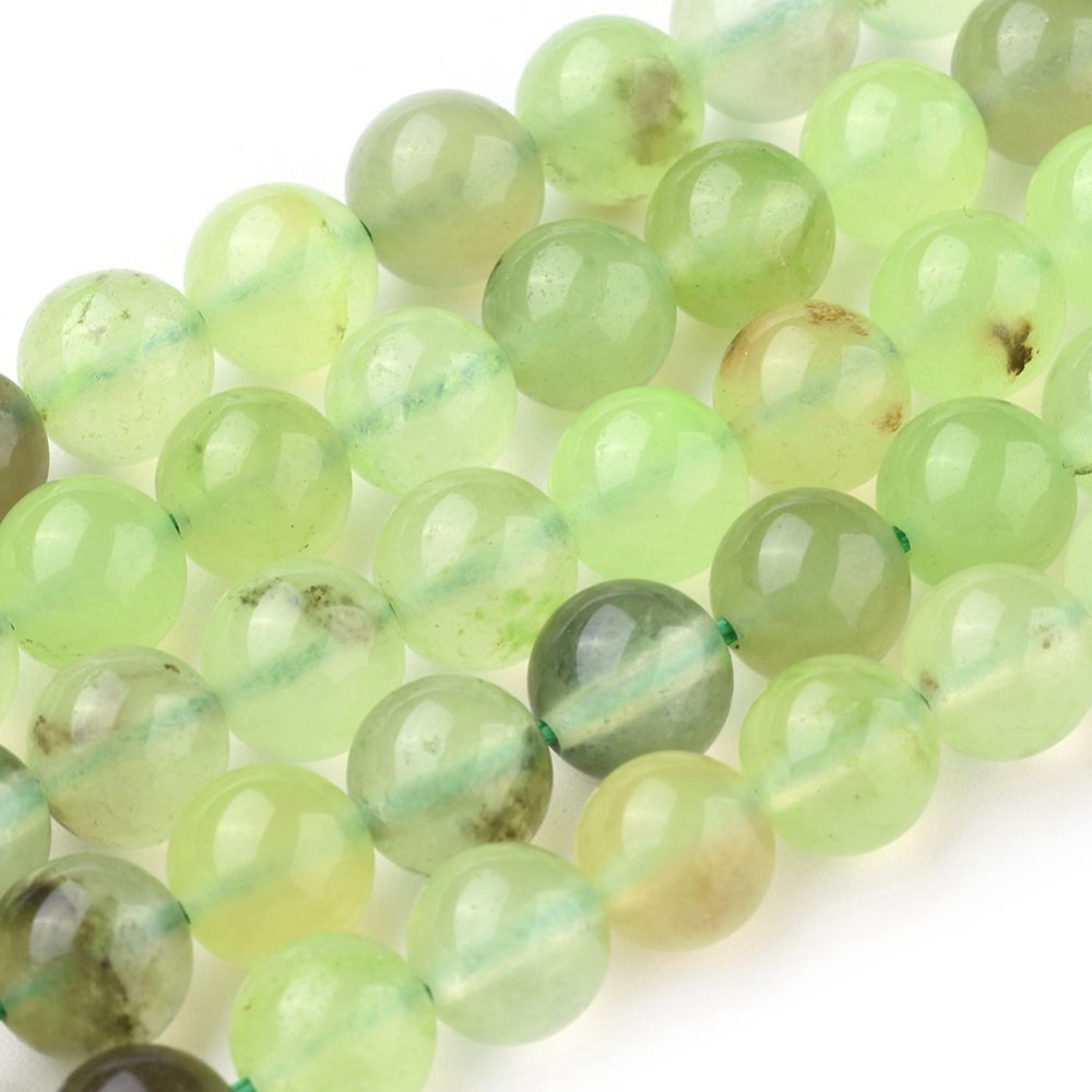 10 x edelsteen kralen van Prehniet – 8 mm – kleur lichtgroen – gat ca. 1 mm
