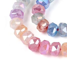15 x Glaskralen imitatie jade facetgeslepen rondelle 5,5-6 x 4-4,5 mm – gat 0,8-1,2 mm – Mixed Color