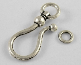 1 x metalen antiek zilveren haak sluiting 38 x 16mm ring: 8mm (Nikkelvrij)
