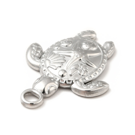 1 x Non-Tarnish RVS 201 Schildpad Bedeltje, 23,5 x 18x 3mm, Oogje: 3mm