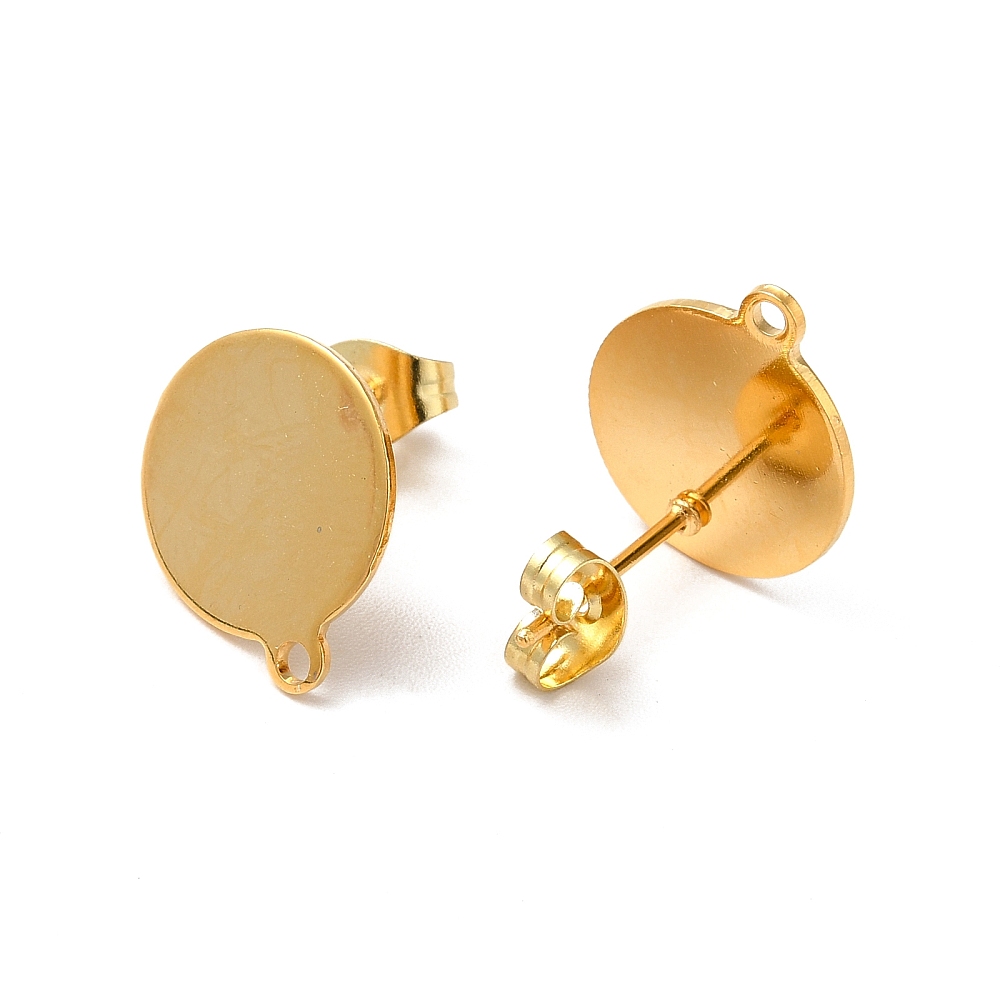 2 x oorbelsteker plat rond – ca. 14,5 x 12 mm – oogje: 1,4 mm – steker: 0,7 mm – rvs – 24K goldplated