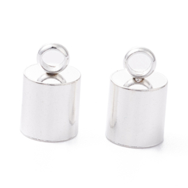 2 x  RVS 201 metalen eindkapjes 10 x 6mm Ø5 mm oogje 2,5 mm zilverkleur