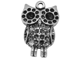 4 x Metalen bedel van een uil, antiek zilverkleur afm. 19 x 13 x 4mm oogje 2mm