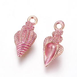 2 x Metalen nonische bedels shell light gold deep pink ca. 19,5 x 9 x 7~9mm oogje 1,4mm  (Nikkelvrij)