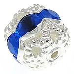 Verzilverde kristal bal met blauw  8,5 x 7,5mm gat 1,2mm