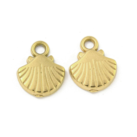 1 x Ion Plating (IP) RVS 304 schelp bedel Real 18k Gold Plated, 13 x 10,5 x 2 mm oogje 2mm