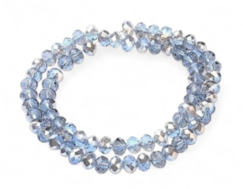 1 x Streng met ca. 72 glaskralen facet rondelle briolette kristal – 8 x 5 mm – gat 1 mm – Light Blue AB Plated