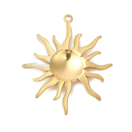 1 x Ion Plating (IP) RVS 201 zon bedel Real 18k Gold Plated, 45 x 37 x 3,5mm, oogje 2mm