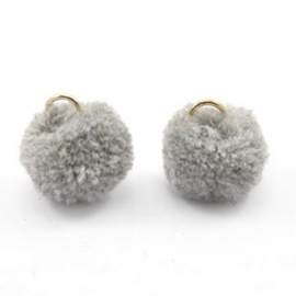 2 x Pompom bedel met oog goud 15mm Grey (op is op!)