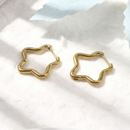 2 x 201 RVS creolen ster 23 x 22,5 mm – goudkleur (IP plating – Real 18K Gold Plated)