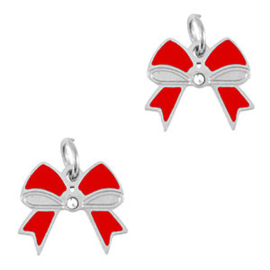 1 x Roestvrij stalen (RVS) Stainless steel bedels strik Silver-red ca. 11x10mm (Ø2.7mm)