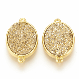 2 x  Druzy resin tussenzetsels 22x 14x 4~5mm oogje: 1mm Goudkleur