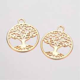 2 x Tibetaans zilveren tree of life bedeltje van een levensboom 24 x 20mm oogje: 3mm goud