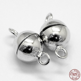 1 x 925 Sterling zilveren magneetsluiting rond 12 x 6 mm – gat 1,2 mm – platinumkleur – gerhodineerd