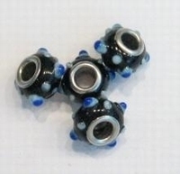 Per stuk Glaskraal European-style zwart met blauwe puntjes 13 mm