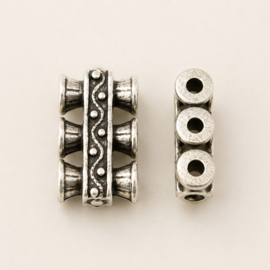 1 x DQ Metalen verdeler 3-rij 25 x 12 x 6 mm – gaatjes 2,5 mm – antiek zilverkleur