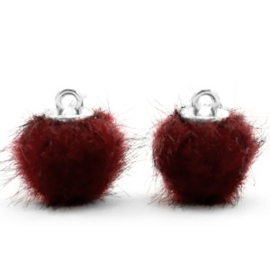 2 x Pompom bedels faux fur 12mm Port red