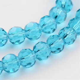 1 x Glaskralen streng facetgeslepen rond 7,8-8,2 x 7,8 mm – gat 1 mm – Medium Aquamarine