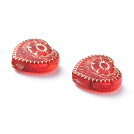 10 x Ornament hartjes kralen 18 x 17 x 6 mm – gat 1,6 mm – rood ♥