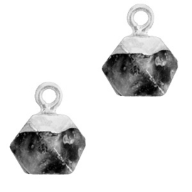 1 x Natuursteen hangers hexagon Anthracite-silver Shimmer Stone