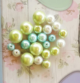 15 x glasparelmix 8 t/m 12mm blauw groen wit