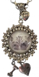 4 x Tibetaans zilveren hartje met hondenpootjes 17 x 13 x2mm gat: 3mm