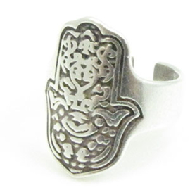 1 x DQ metaal Ring Hamsa hand 20 x 18 mm Antiek zilver  (Nikkelvrij)