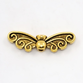 10 x Antiek gouden vlinder vleugel 6 x 22 x 4mm oogje: 1mm  (Nikkelvrij)