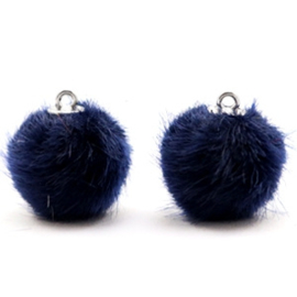 2 x Pompom bedels faux fur 16mm Dark midnight blue