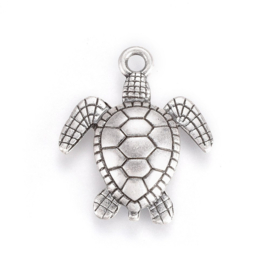2 x Thailand Sterling Silver Plated bedeltje van een schildpad 24,5 x 28,5 x 4,5mm gat: 2,5mm (Nikkelvrij)