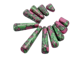 11 x Synt. Turquoise, Green Pink kralen afmetingen kraal  9.6~9.8 x 15~34.7 x 6~8  mm