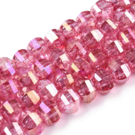 10 x electroplated Facet glaskraal 8 x 7mm gat: 2mm AB kleur Cerise