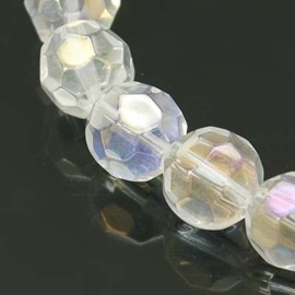 15 stuks ronde facet glaskralen transparant AB 10mm