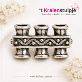 1 x DQ Metalen verdeler 3-rij 25 x 12 x 6 mm – gaatjes 2,5 mm – antiek zilverkleur