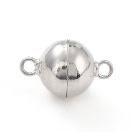 1 x 925 Sterling zilveren magneetsluiting rond 14 x 9 x 9 x 9 mm – gat 1,5 mm – platinumkleur – gerhodineerd