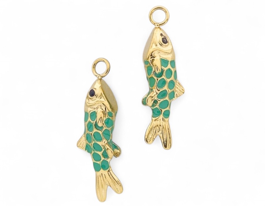 1 x vis bedel turquoise– ca. 36,5 x 12 x 7 mm – oogje: 2 mm – 304 roestvrij staal – emaille – ion plated – verguld met 14K goud (nikkelvrij)