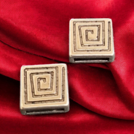 2 x Metalen leerschuiver, antiek zilver kleur, afm. 14 x 14 mm gat: 10,9 x 2mm (Nikkelvrij)