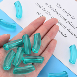 10 x Acryl kralen tube transparant Light sea green ca. 32x8mm (gat Ø1.8mm)