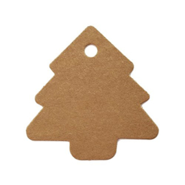 50 stuks bruine labels prijskaartjes met ponsgat 5mm zonder touwtje kerstboom model afm. c.a. 54  x 53mm