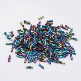 10 gram Glaskralen Rocailles Special Buggles Twisted 12x2mm, gat: 0,5mm Metalic Rainbow