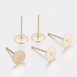 10 x RVS oorstekers, goudkleur maat 12 x 6mm  0,7 dik en kop Ø 6mm