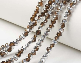 Streng met ca. 83–85 glaskralen facet rondelle briolette kristal – 6 x 5 mm – gat 1 mm – Sienna AB Plated