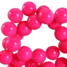 15 stuks Keramische Glaskralen 8mm  Fluor roze