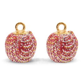 2 x Pompom bedels met oog glitter 12mm Red-gold