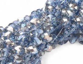 1 x Streng met ca. 72 glaskralen facet rondelle briolette kristal – 8 x 5 mm – gat 1 mm – Light Blue AB Plated