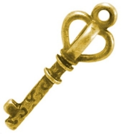 4 x  Tibetaans zilveren sleutel 26 x9 x 2mm gat: 1,5mm goud kleur