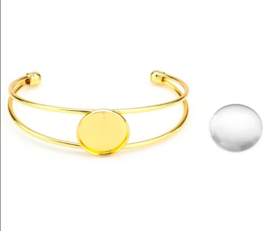 Metalen armband met cabochonhouder tray 20mm Goud kleur met  glascabochon