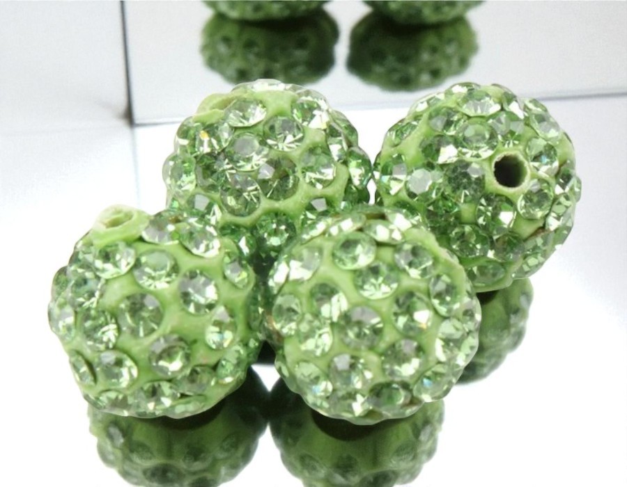 2 x Shamballa kraal 12 mm – Peridot groen – rijggat ca. 2 mm